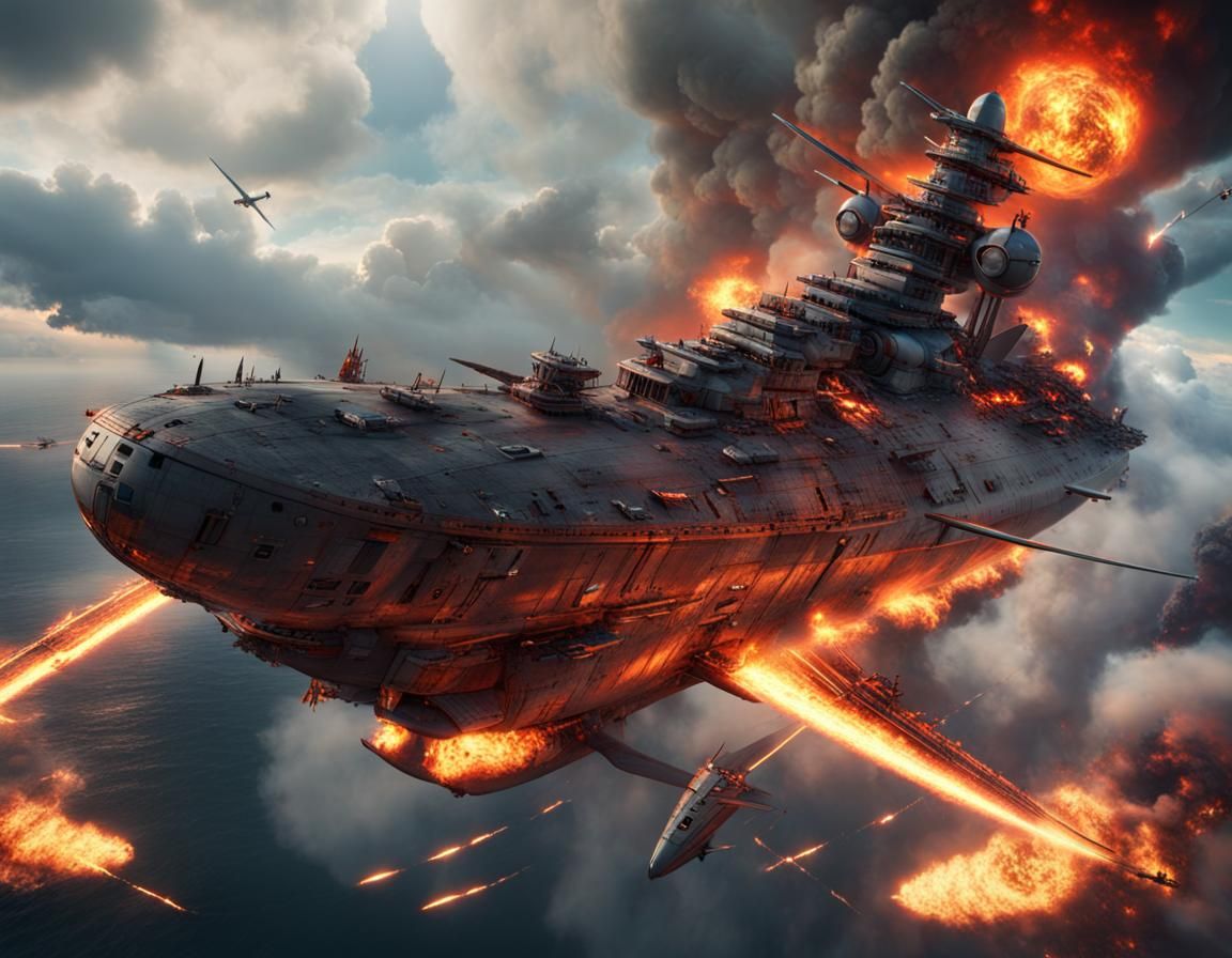 Aircraft Cruiser Engulfed in Fire and Lightning