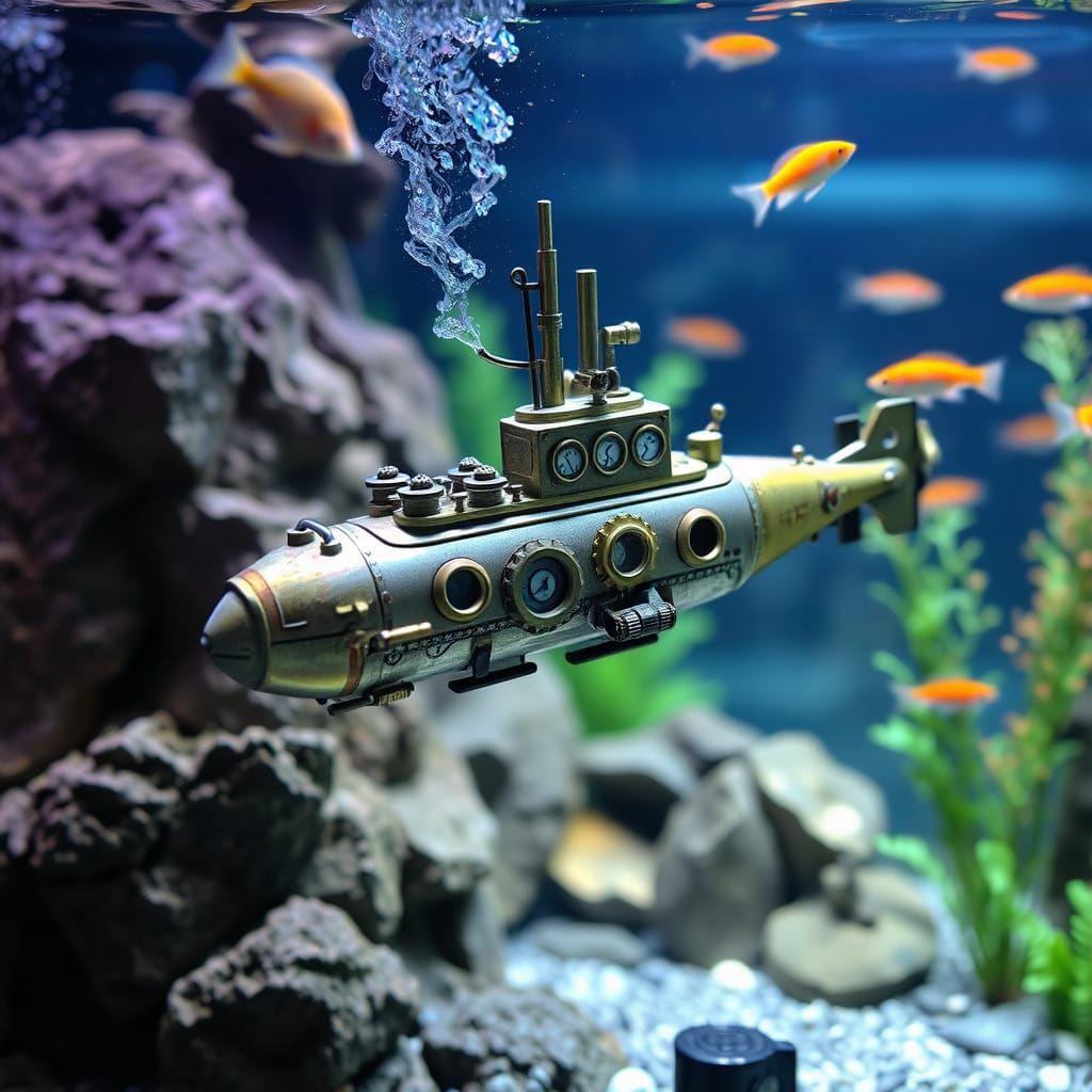 Steampunk Submarine in Tropical Aquarium