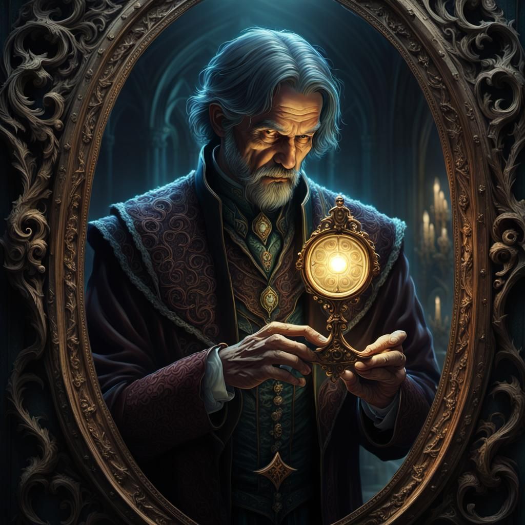 Gothic Man's Reflection Turns to Dust