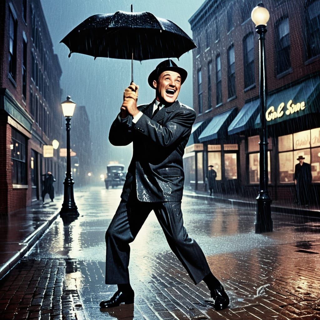 Dancing in the Rain: Vintage 1950s Scene