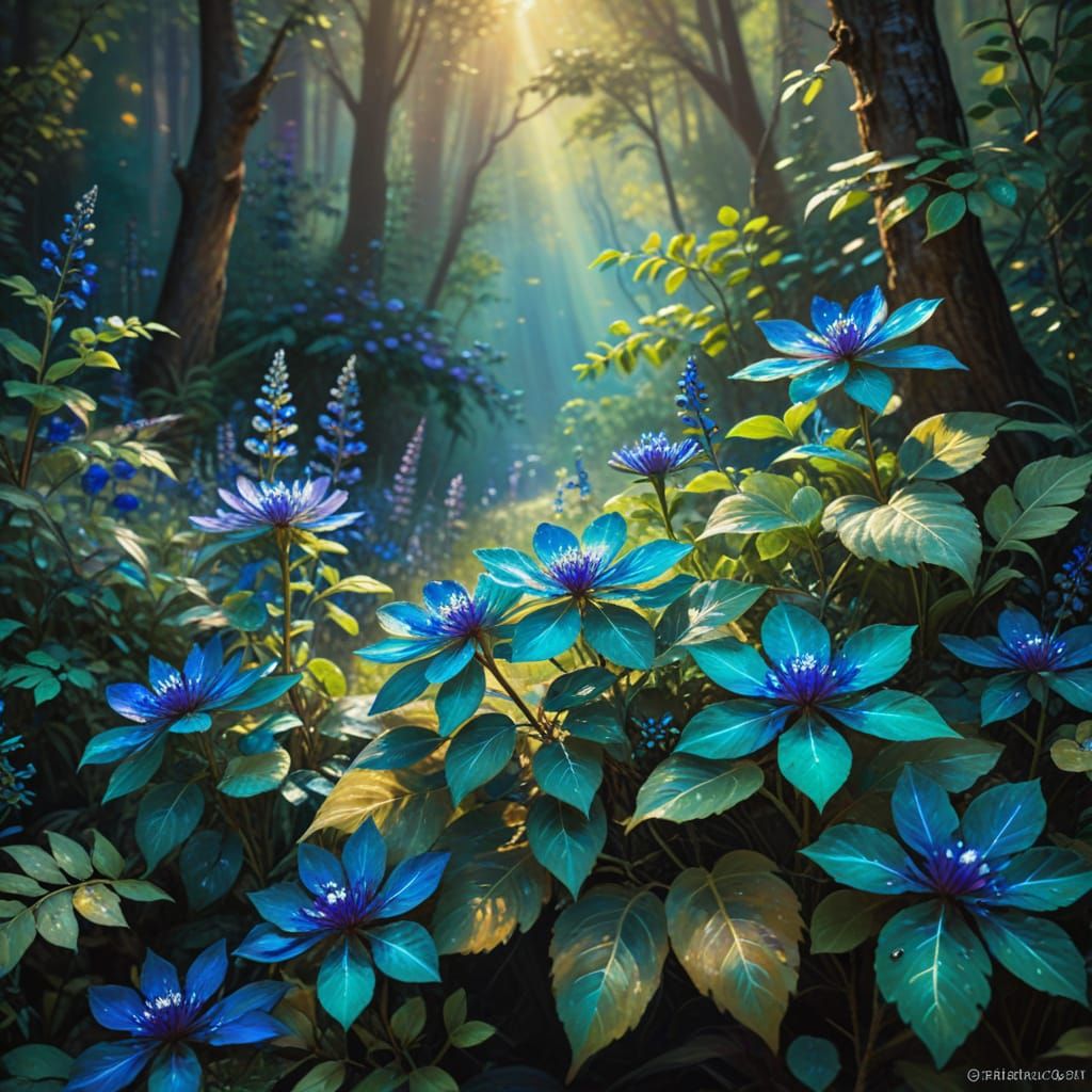 Emerald Forest Bloom in Impressionist Style
