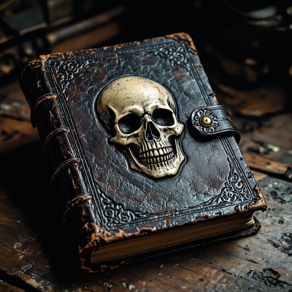 Creepy Ancient Diary with Skeletal Face