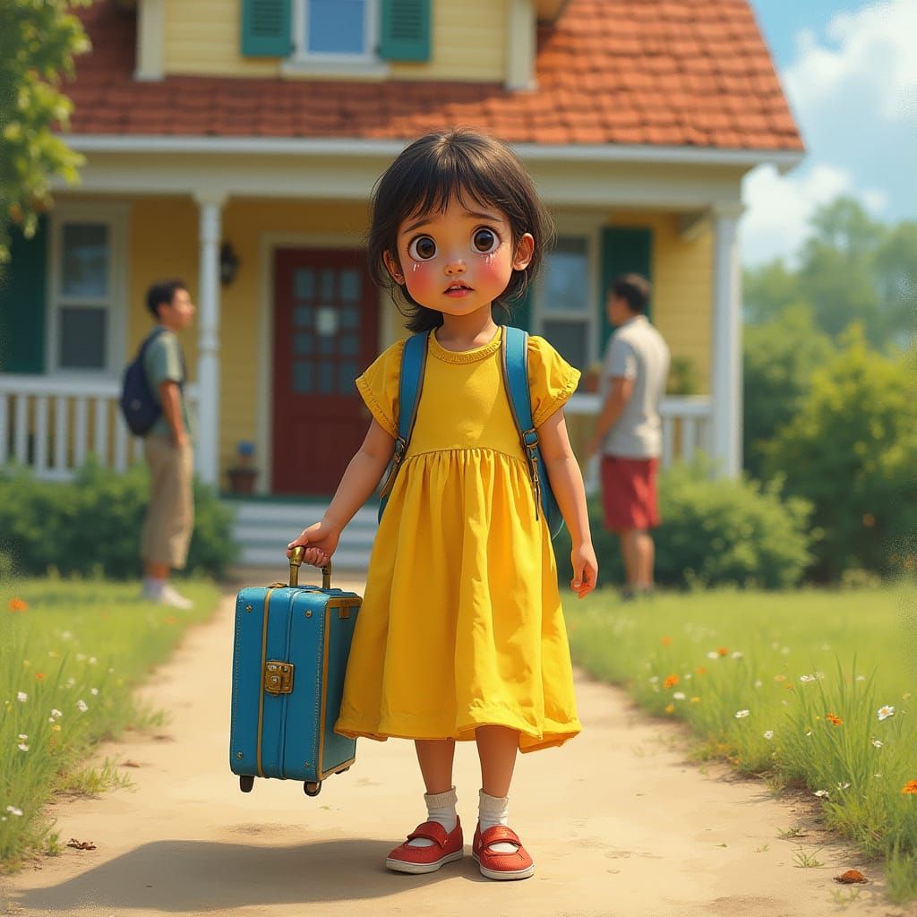 Girl Running Away From Home: Watercolor Matte Painting