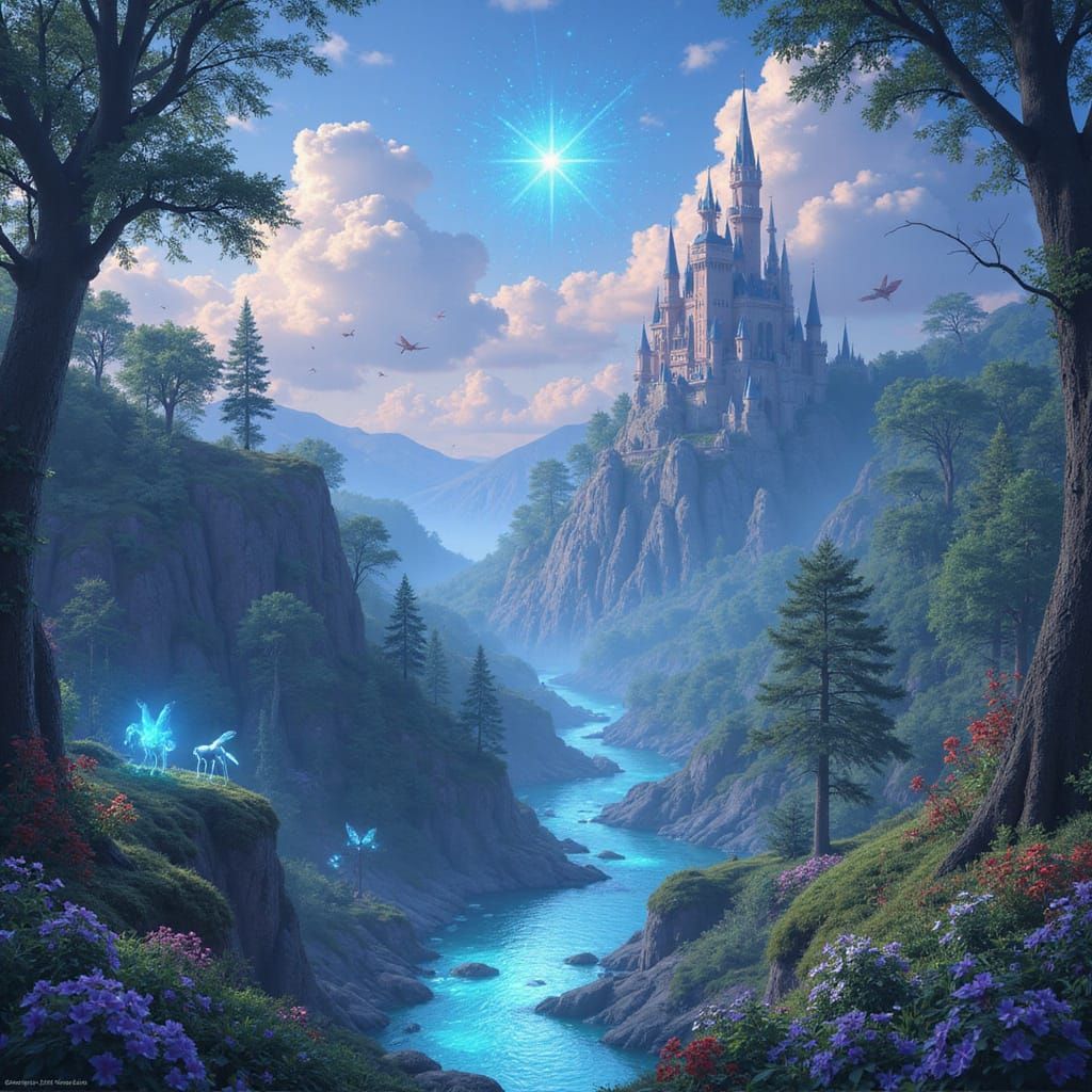 Enchanted Fantasy Realm with Floating Castles and Whimsical ...