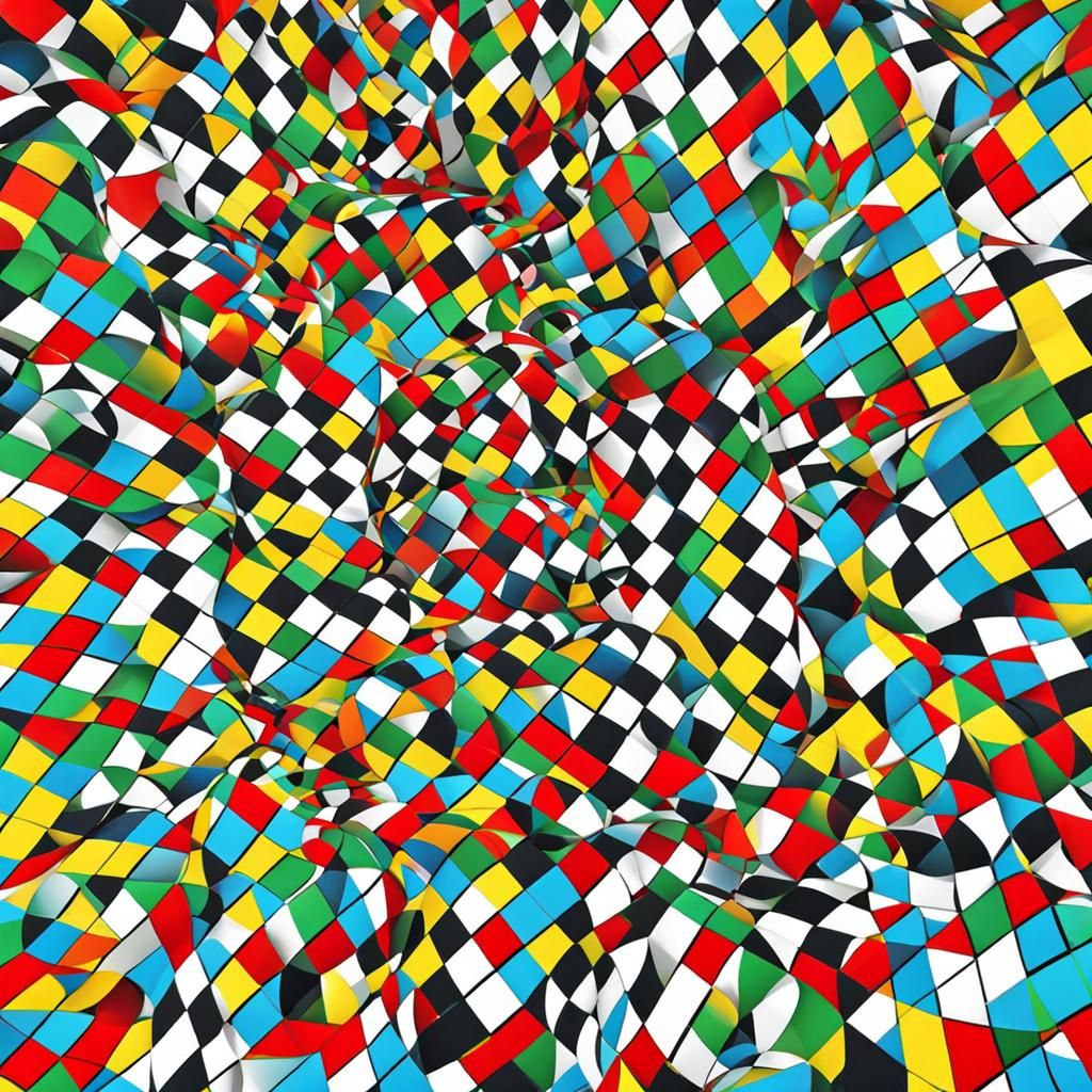 Vibrant Abstract Checkers Board in Geometric Style