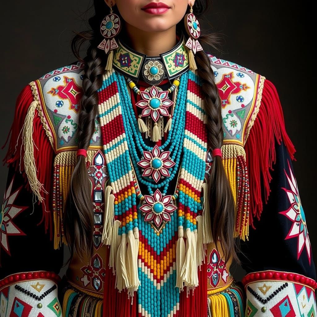 Native American Woman in Vibrant Beadwork Regalia
