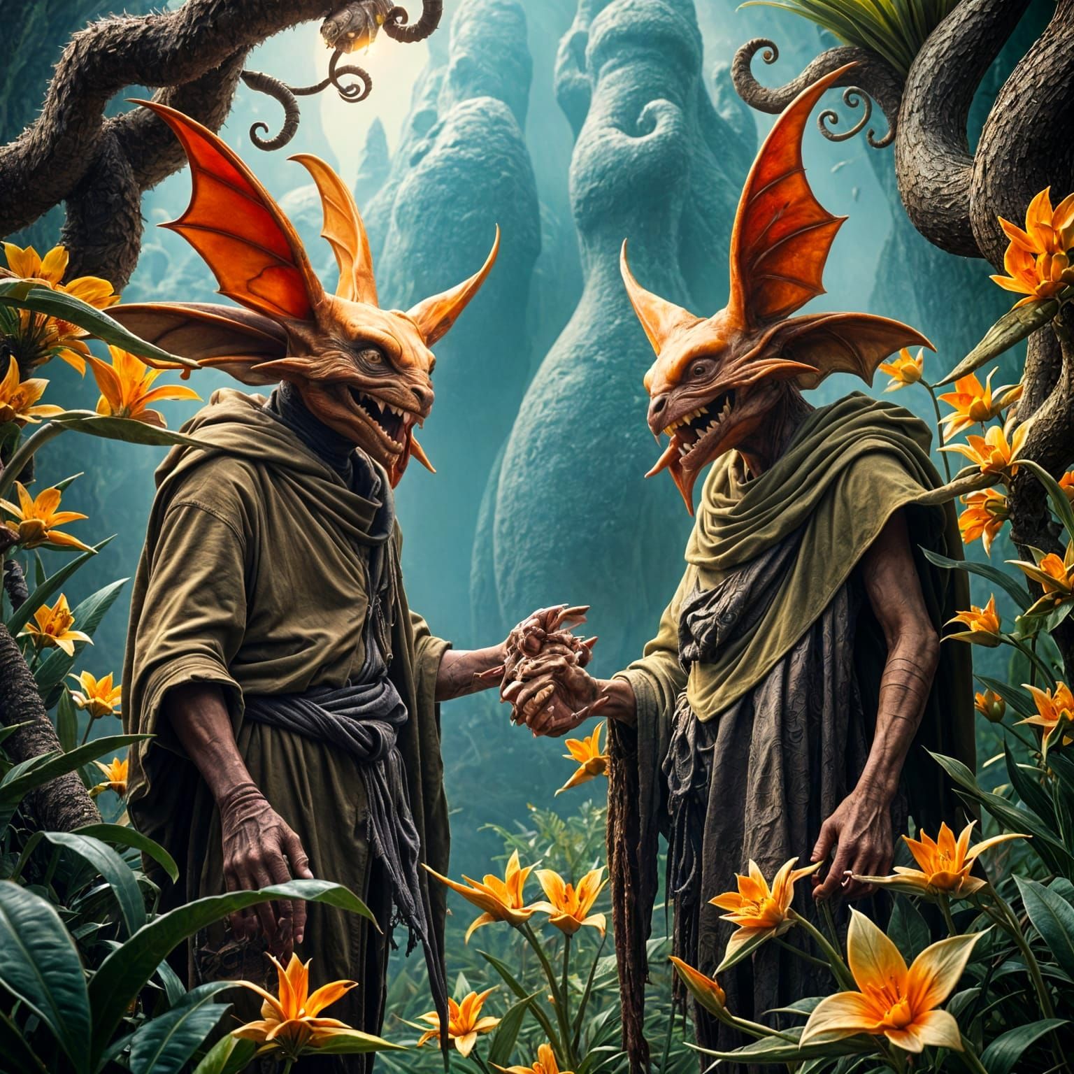 Alien Dignitaries in Vibrant Exotic Bloom