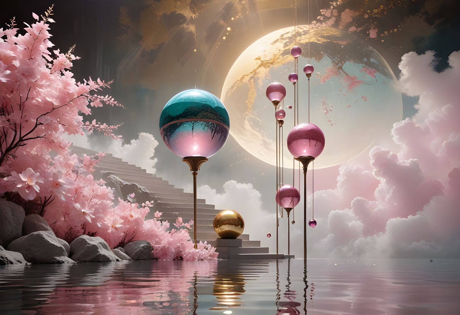 Celestial Staircase in Shadow-Light, Sumi-e Style