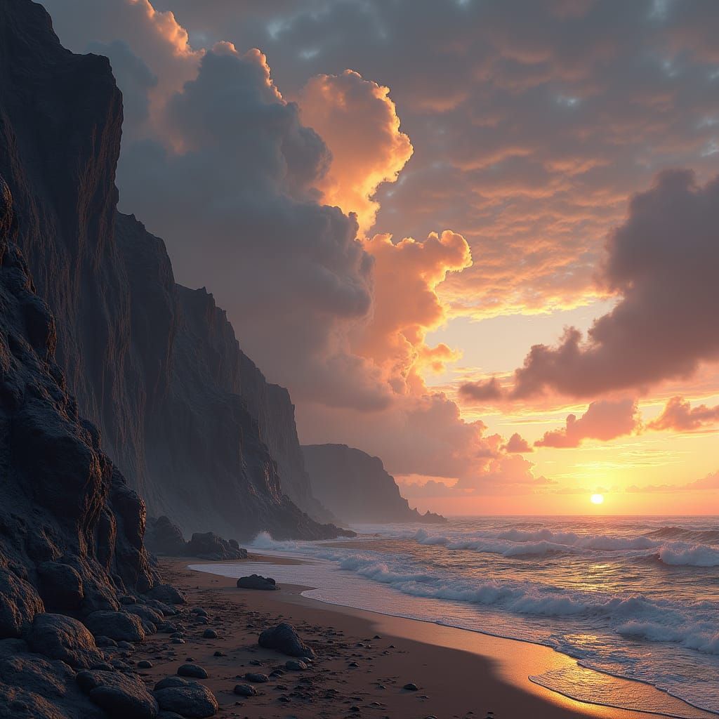 Arcane Dusk Over Barren Shore in Unreal Engine 5