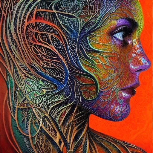 Vivid 3D Face with Fractal Zentangle Elements