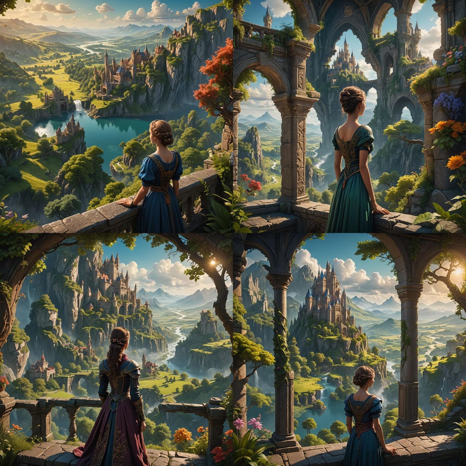 Lady Gazing at Summer Landscape, Detailed Matte Painting