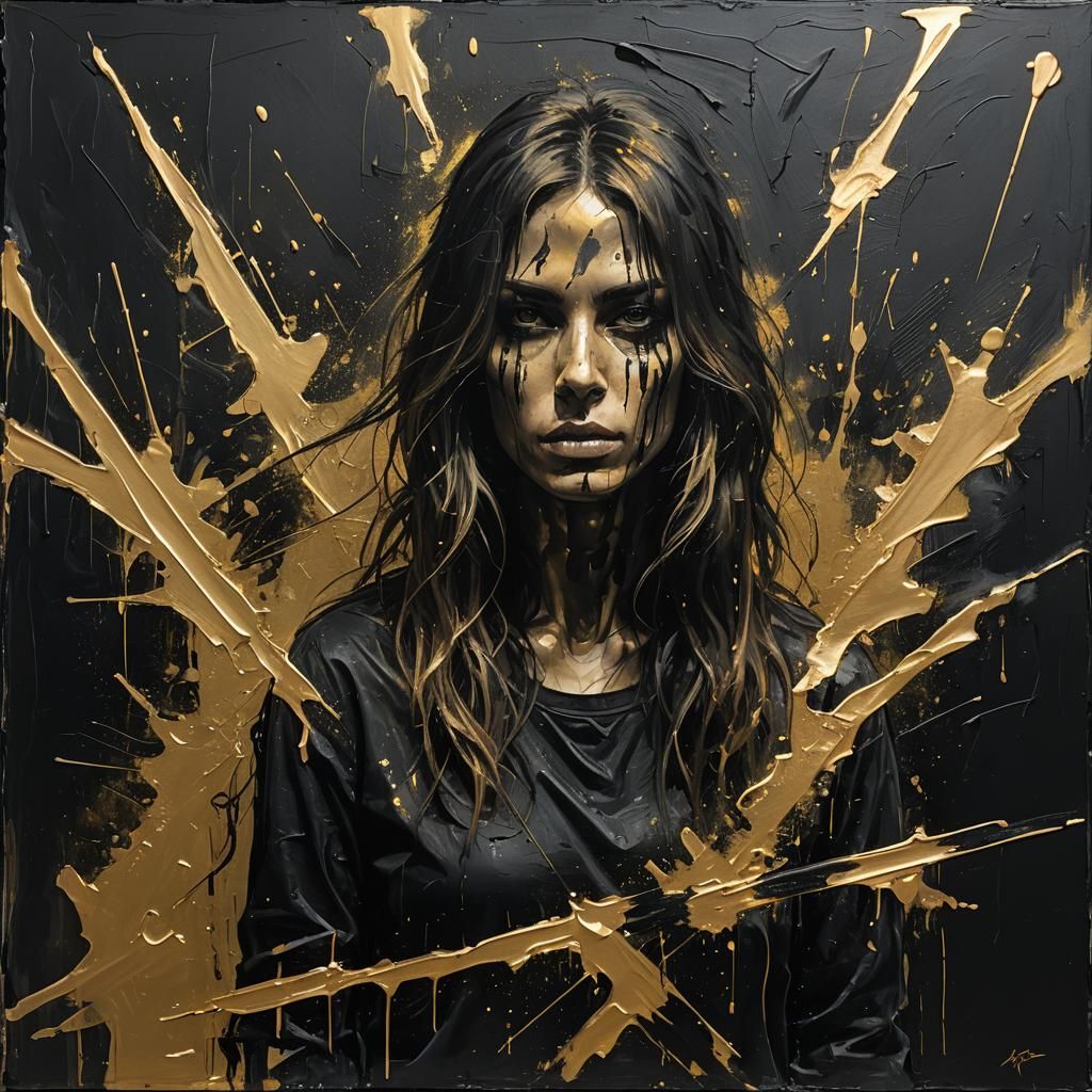 Grunge Rockstar Painting with Golden Highlights