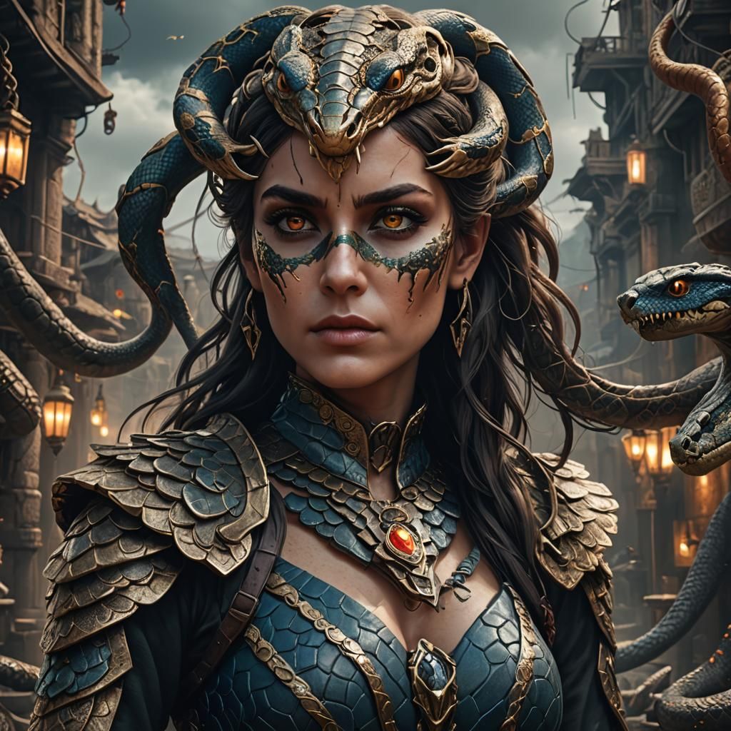 Beautiful Snake-Eyed Woman: Detailed Matte Painting