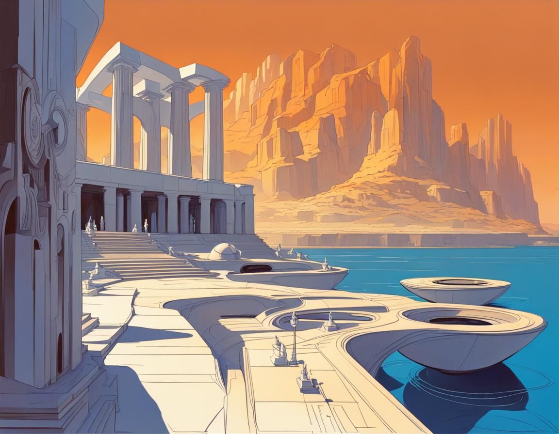 Futuristic Ancient Greek City in Syd Mead Style