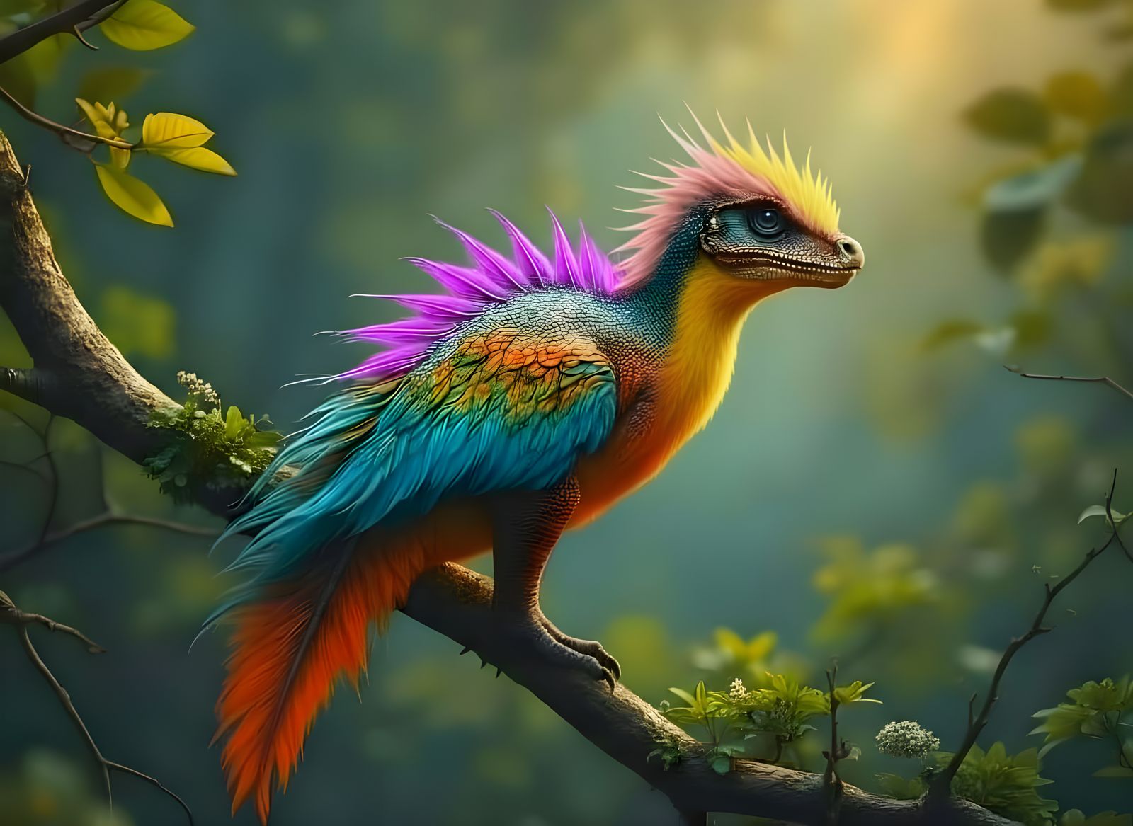 Feathered Dinosaur in Fantastic Nature Illustration