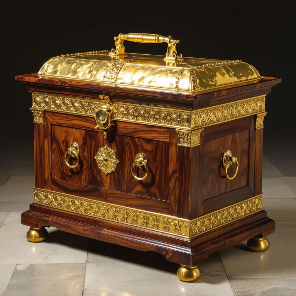 Sacred Ark of Acacia Wood with Gold Detailing