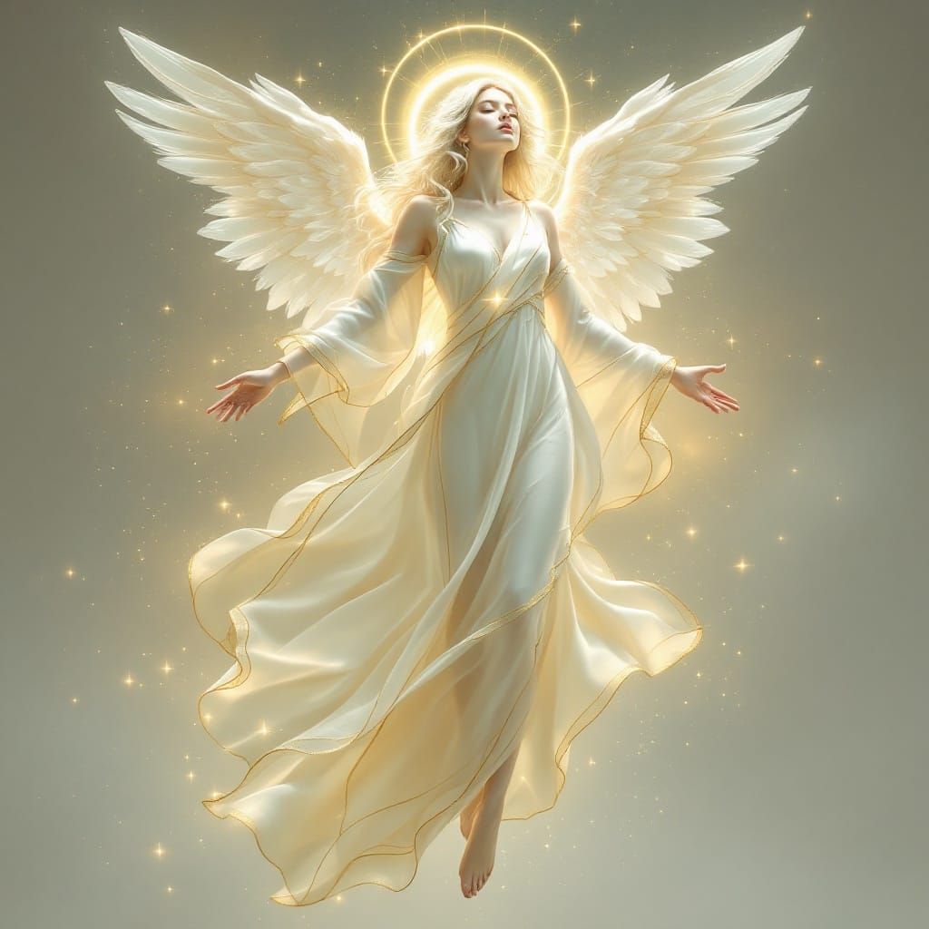 Serene Angelic Being Descends in Holy Radiance