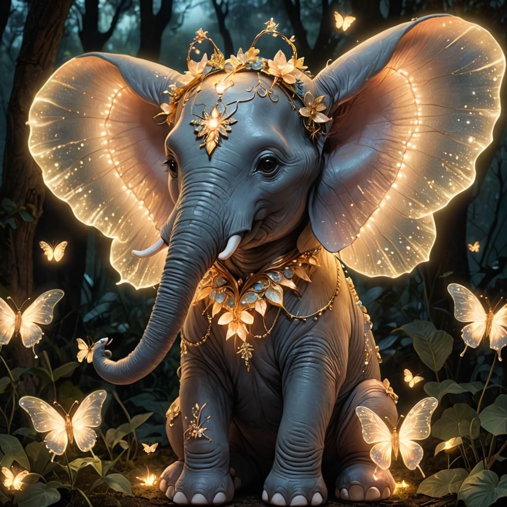 Glowing Elephant Fairy in Magical Light
