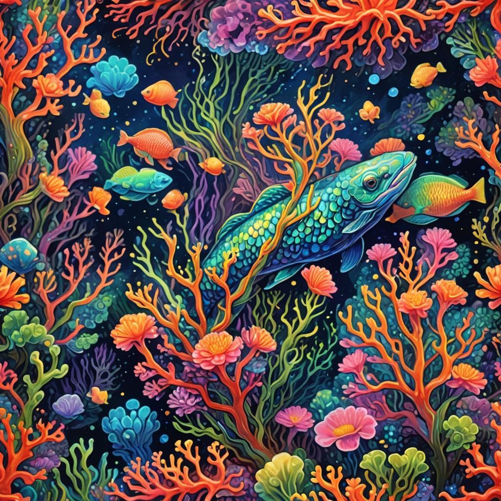 Psychedelic Water Creature in Coral Reef