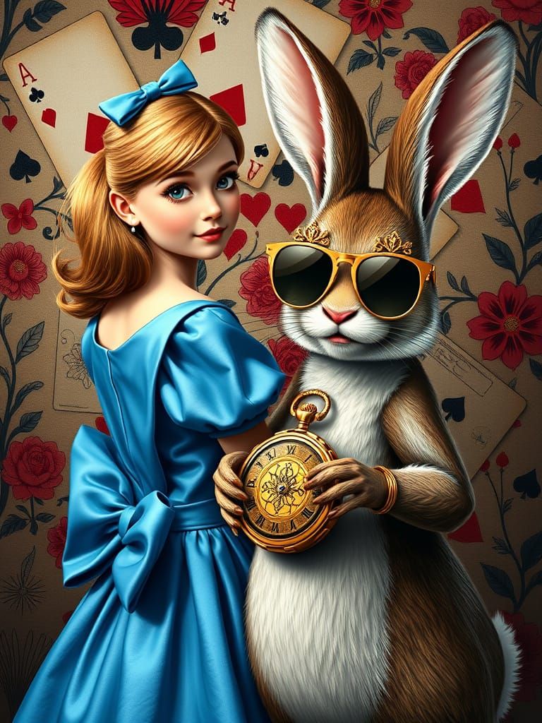 Whimsical Wonderland Portrait in Art Deco Style with Pop Art...