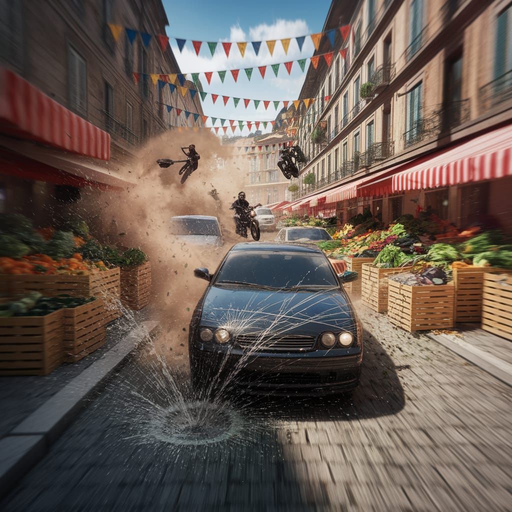 Intense Car Chase Through Old European City