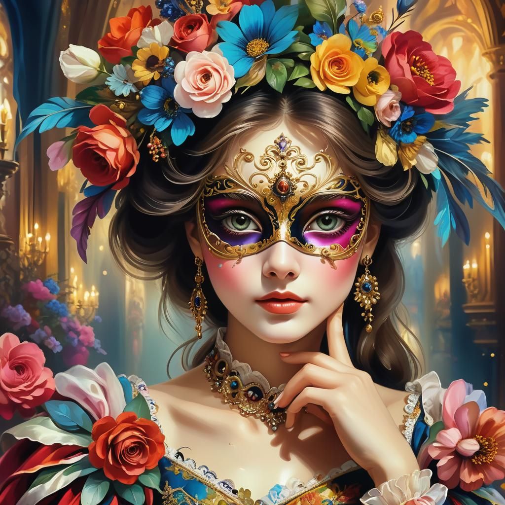 Renaissance Masquerade Ball: Romanticism Painting of Woman