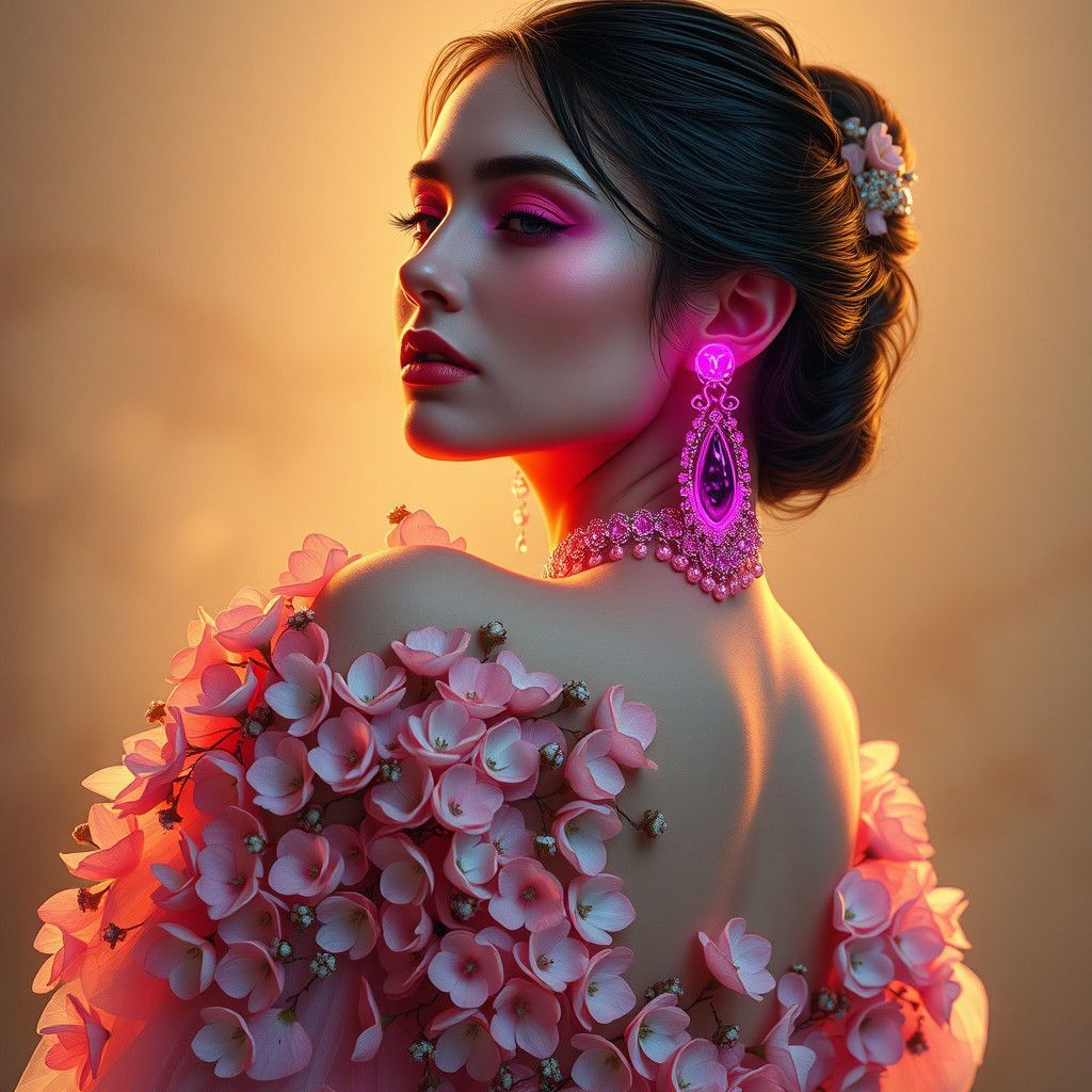 Woman in Neon Jewelry: Old Master Style Painting