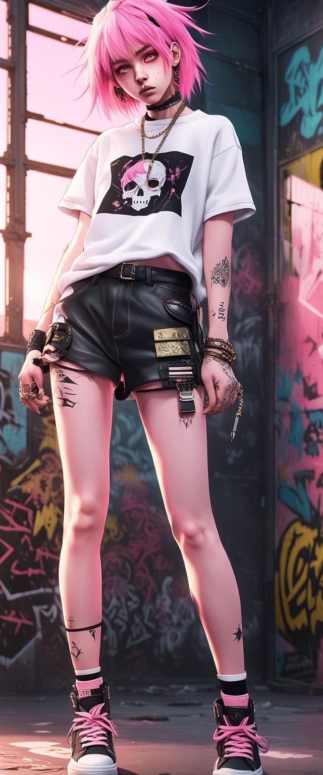 Punk Portrait with Graffiti Wall in Anime Style