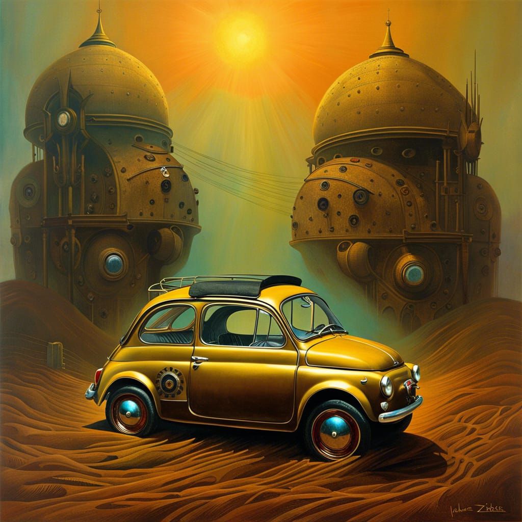 Steampunk Fiat 500 in Beksiński Style