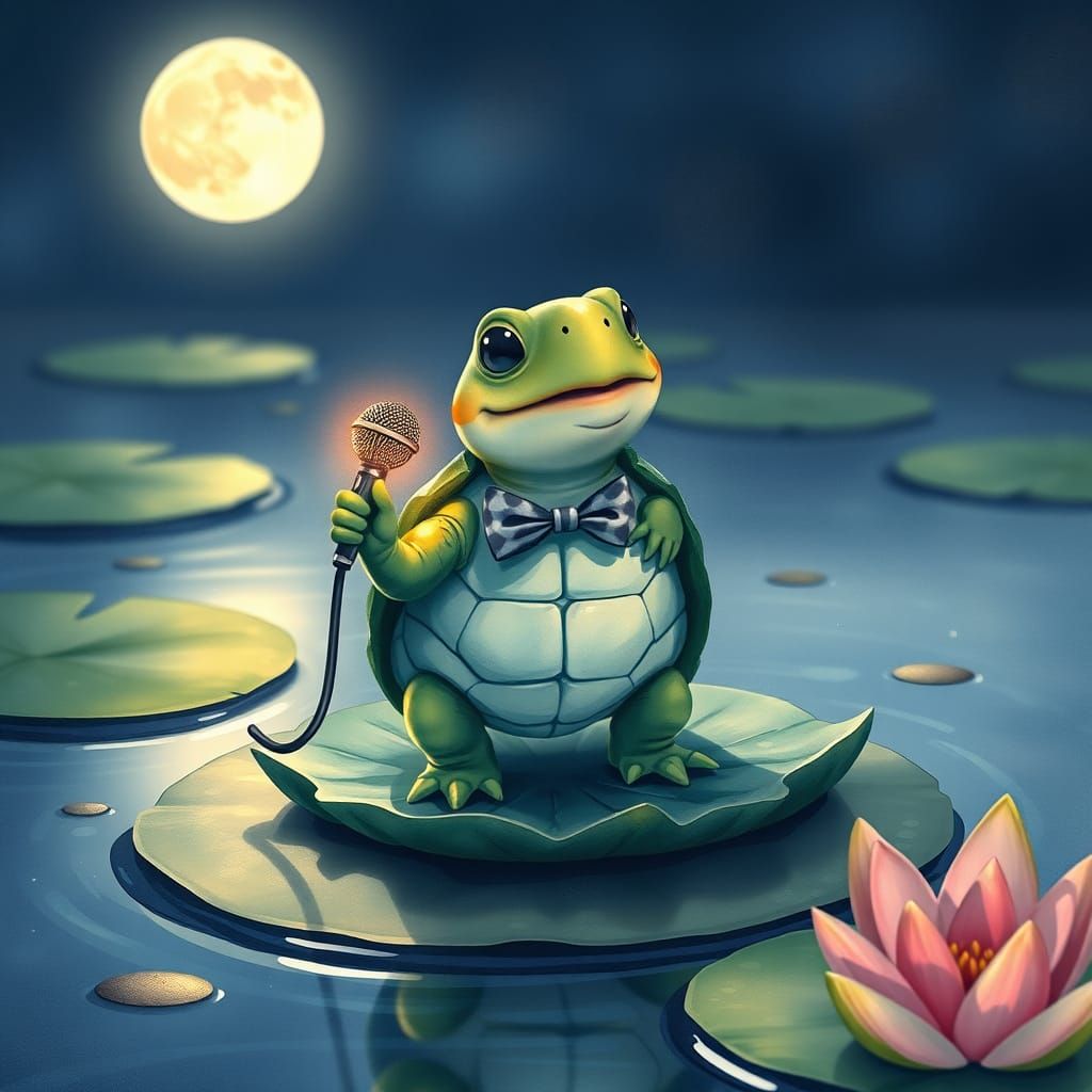 Singing Turtle Concert in Watercolor Style