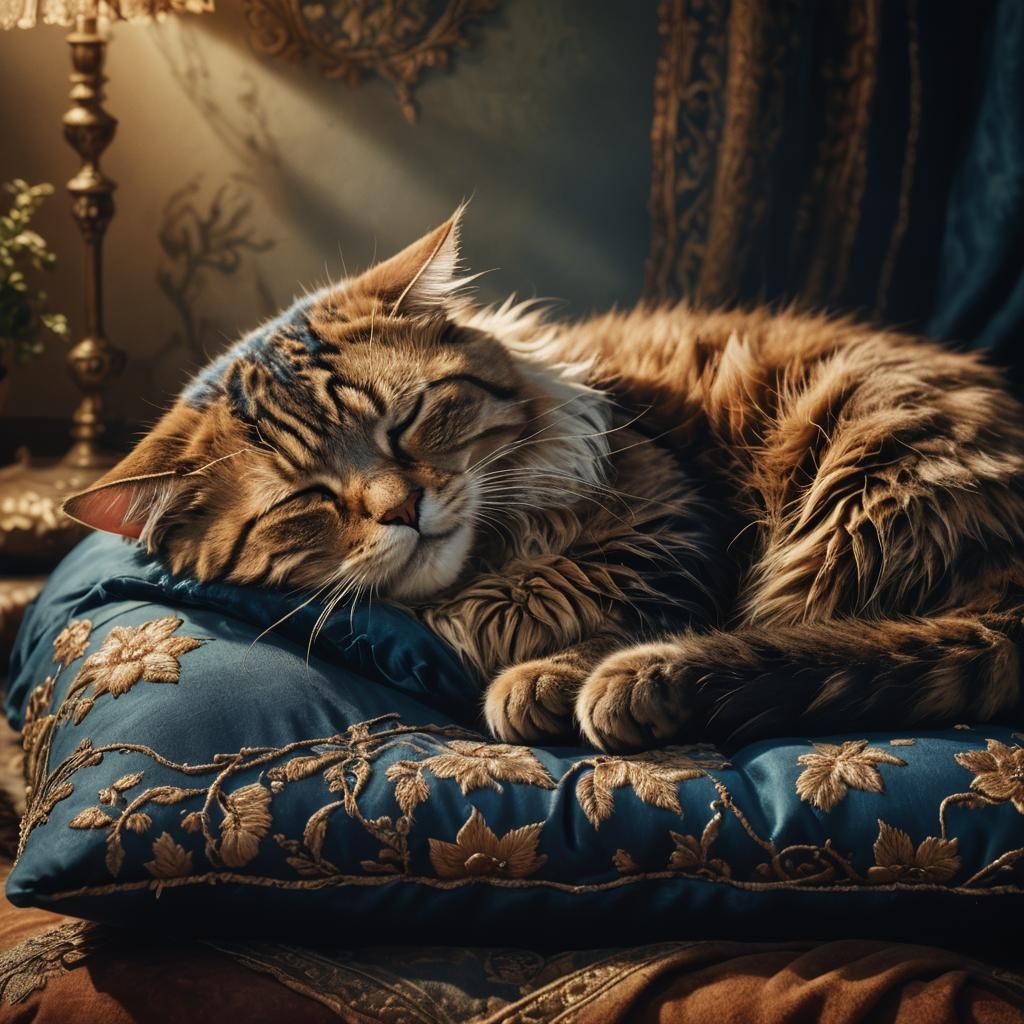 Dirty Cat Sleeping: Realistic Matte Painting