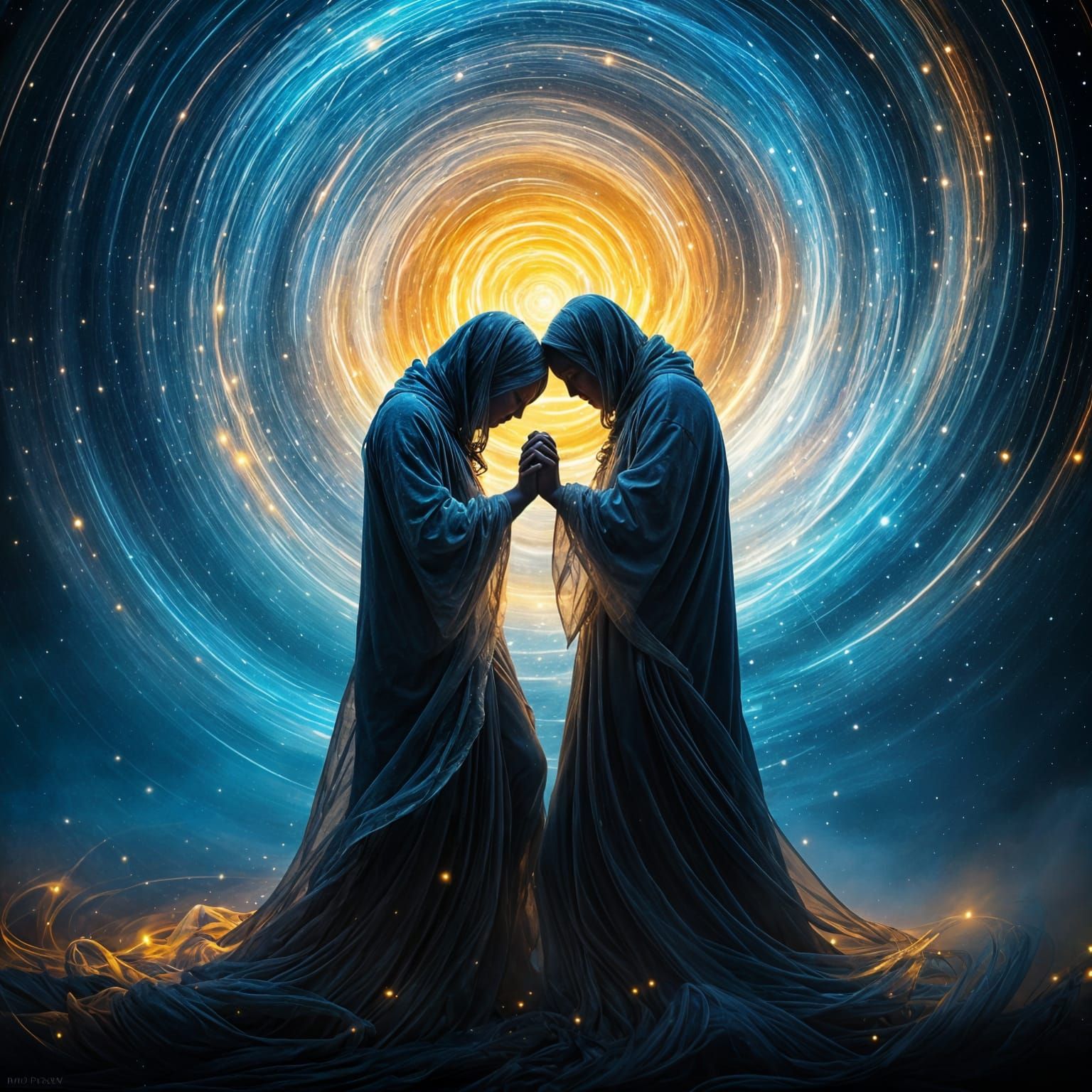 Entwined Dancers Perform Ballet Under Aurora Lights