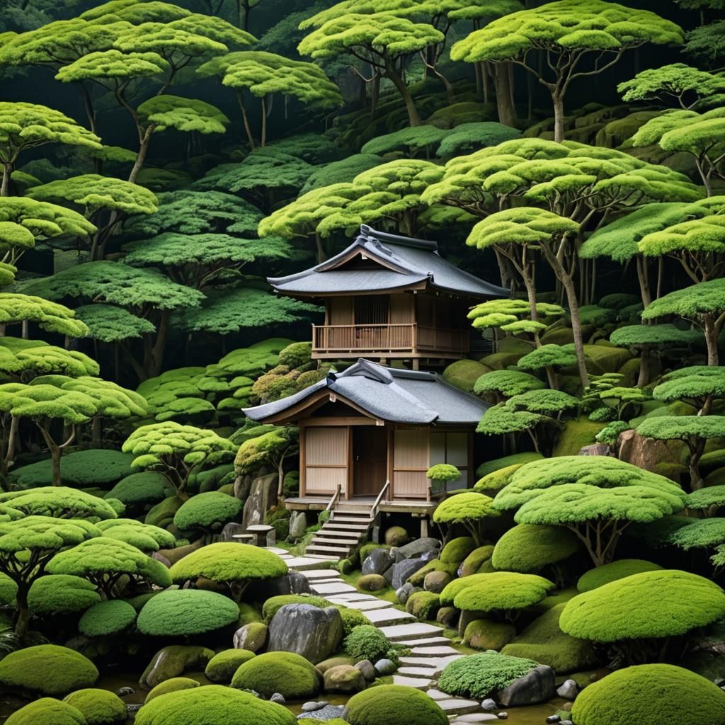 Peaceful Japanese Hut in Forest