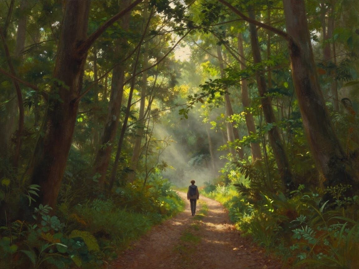 Serene Forest Path in Romantic Painterly Style