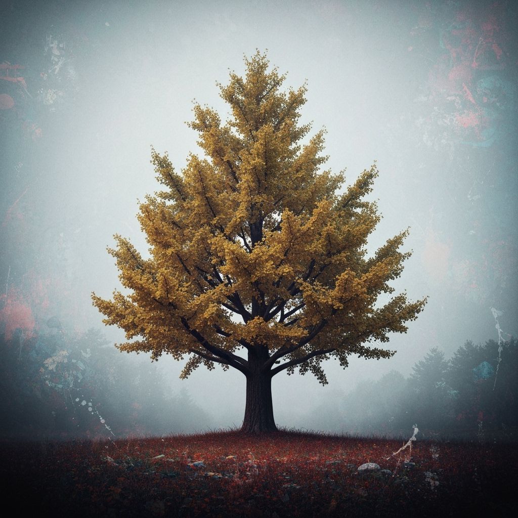 Ginkgo Tree in Ethereal Korean Landscape as Matte Painting