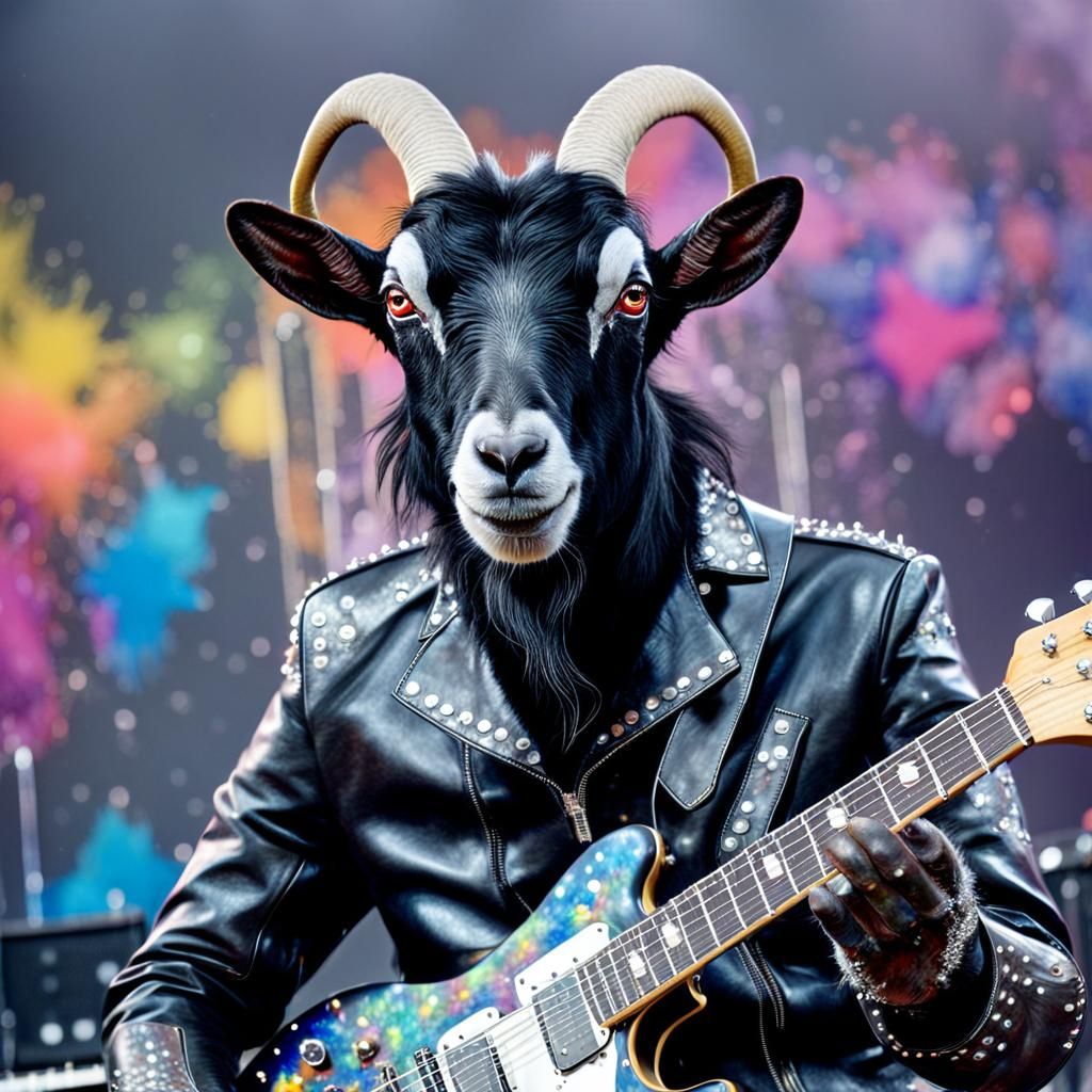 Black Goat Rocking Out on Electric Guitar
