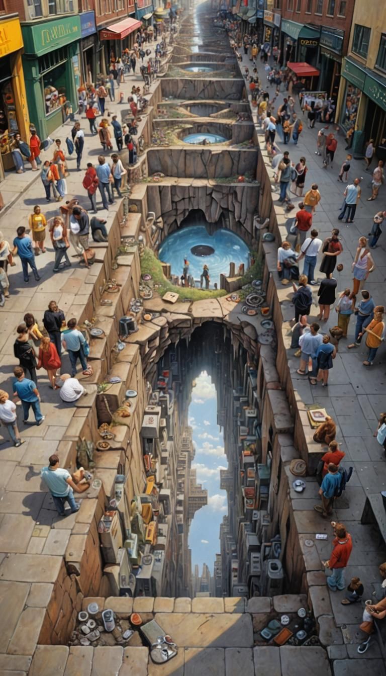 Surreal Street Art Illusion in Dystopian Market