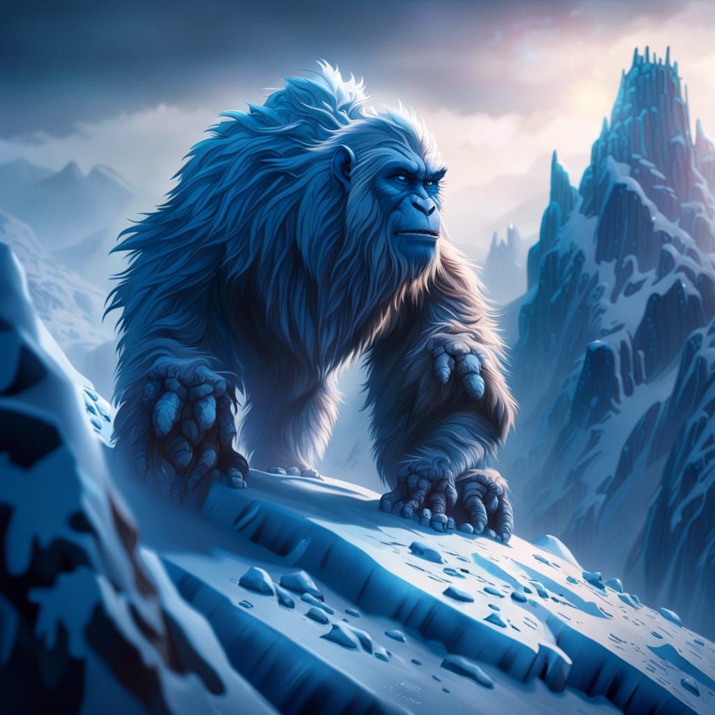 Yeti Blizzard on Ice Mountain: Fantasy Concept Art