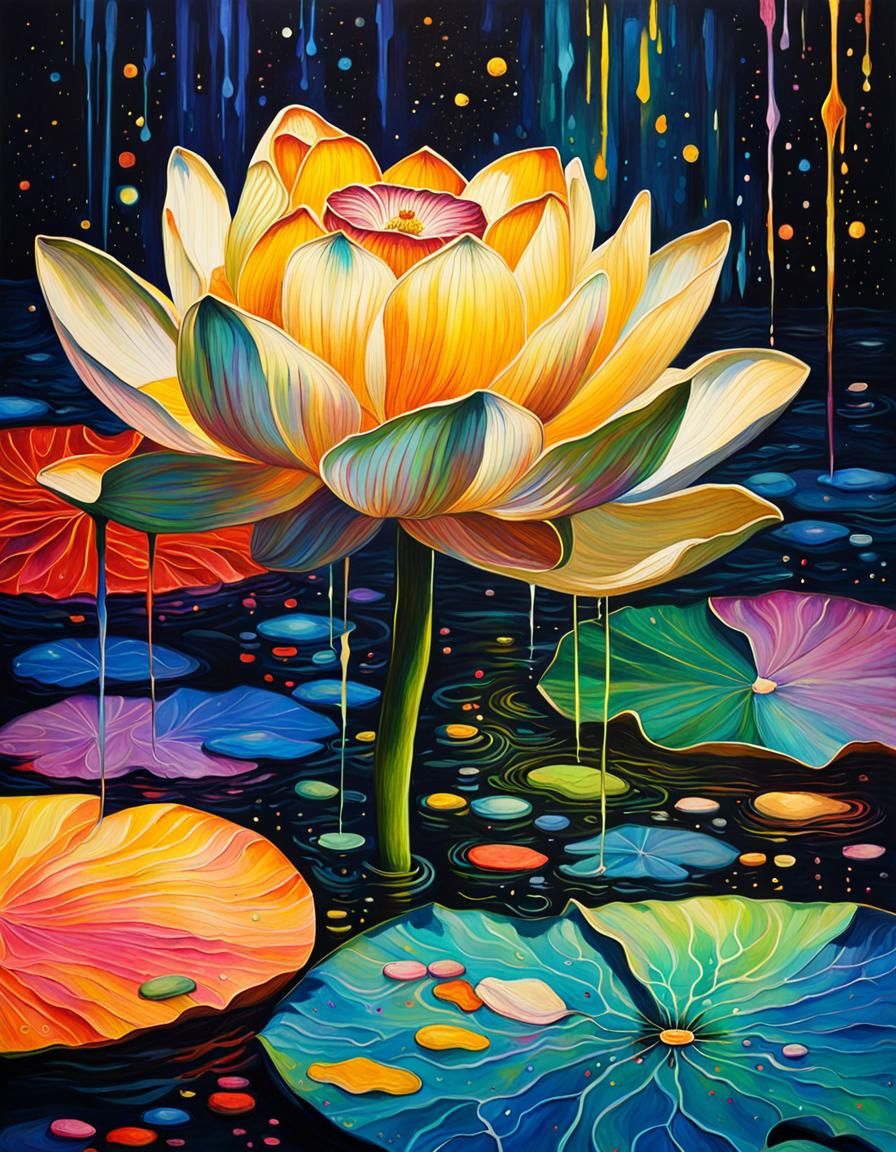 Colorful Lotus Flower in Klimt-Inspired Painting