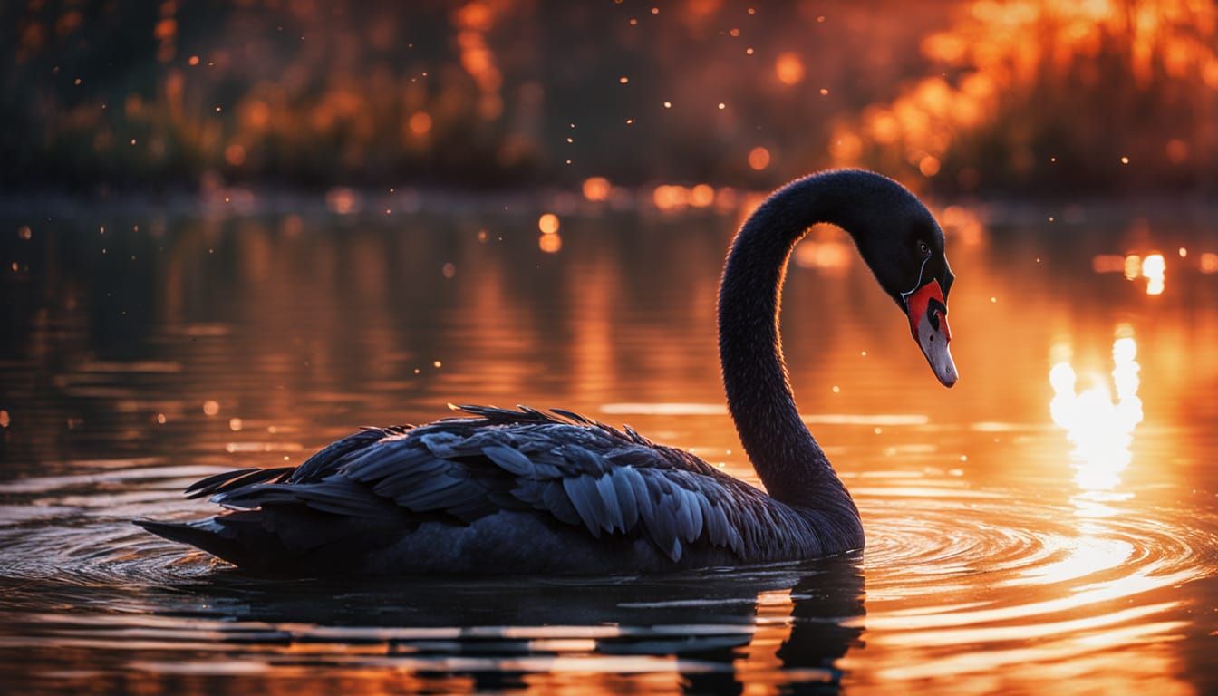 Black Swan in Golden Moonlight, Thomas Kinkade Style
