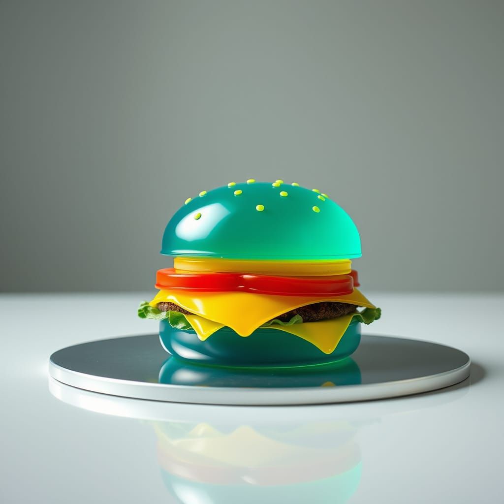 Vibrant Jello Hamburger Still Life Sculpture