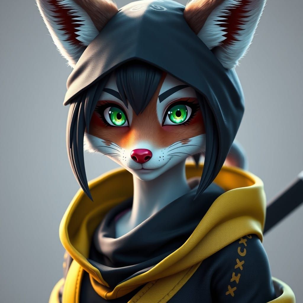 Ethereal Ninja Fox in Cyberpunk Aesthetic