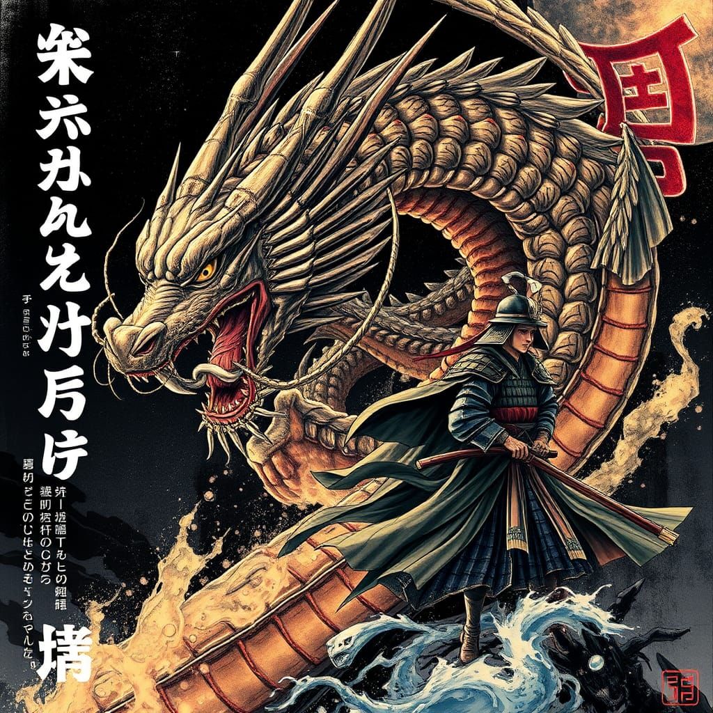 Dragon and Samurai: Japanese Anime Film Poster