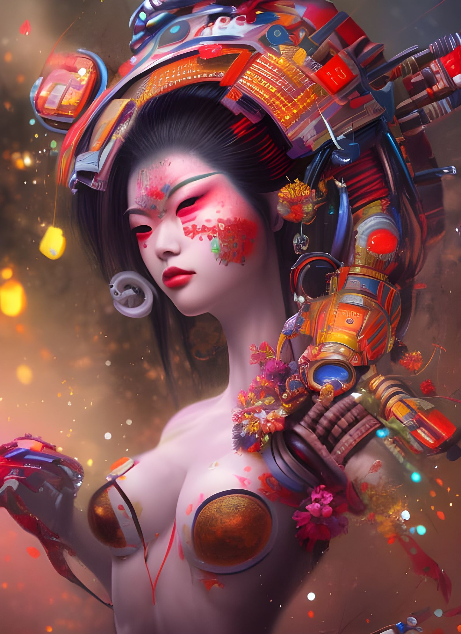 Detailed Cybernetic Geisha Character Design in 8K
