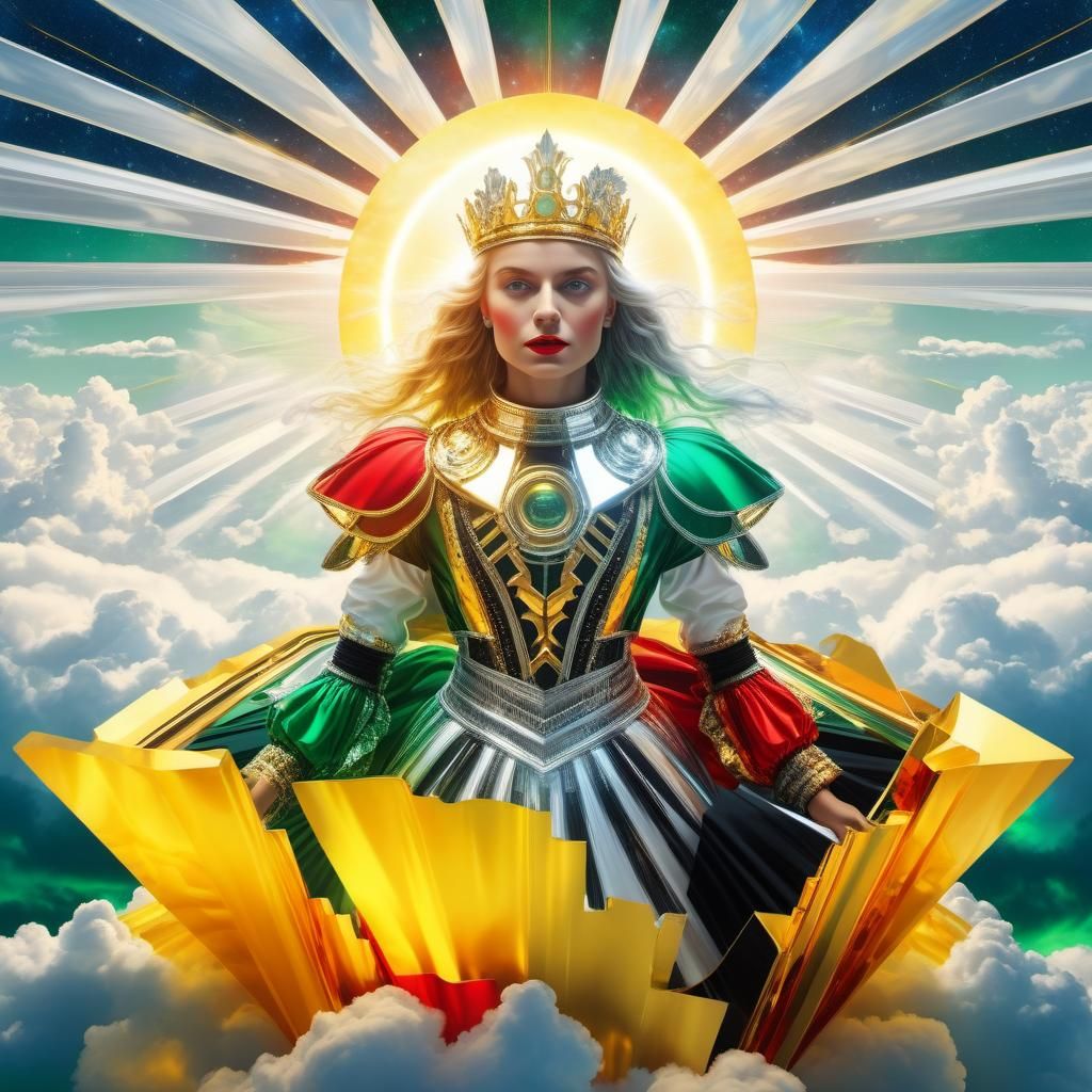 Retrofuturistic Sky with Sunrays and Clouds