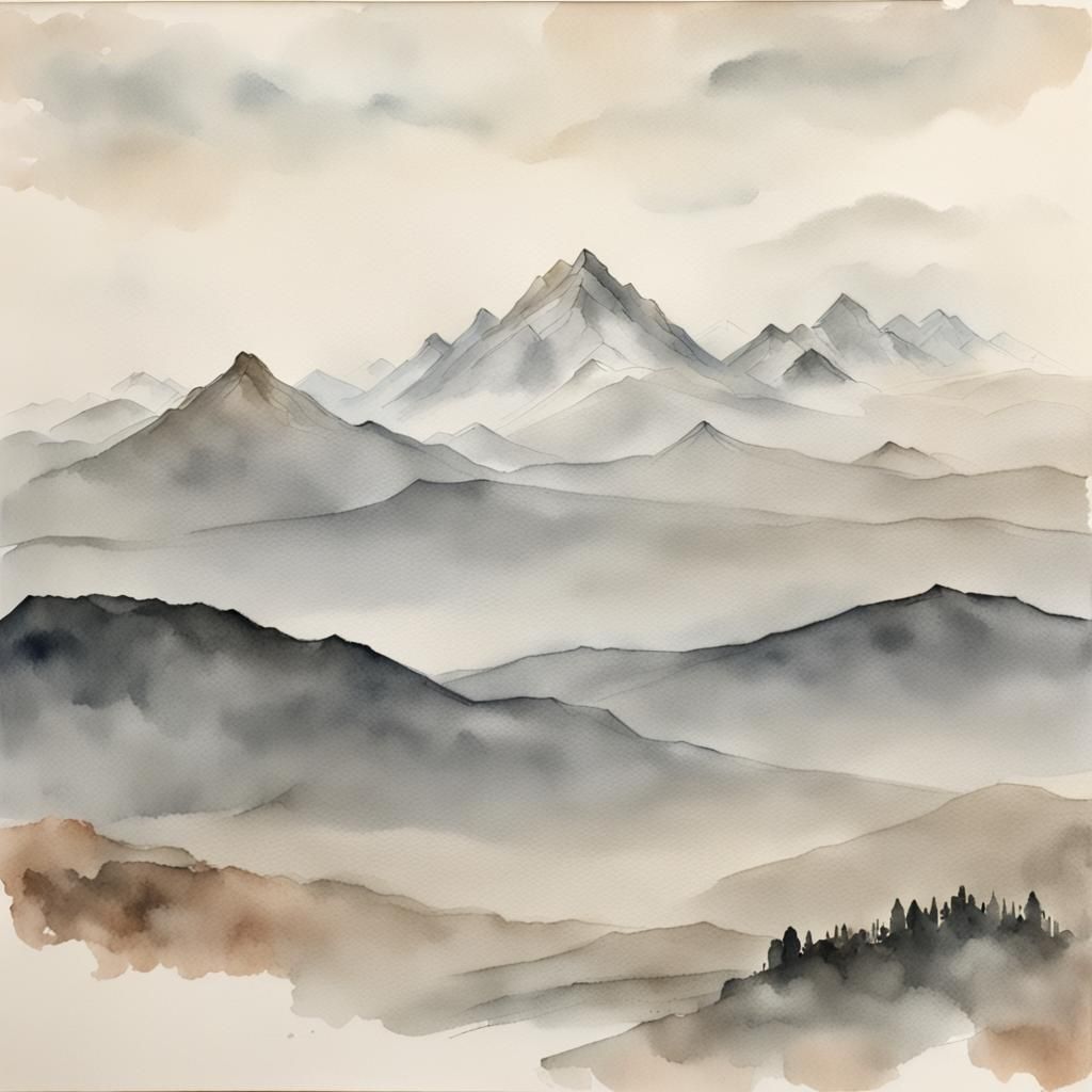 Faded Watercolour of a Mountain Skyline