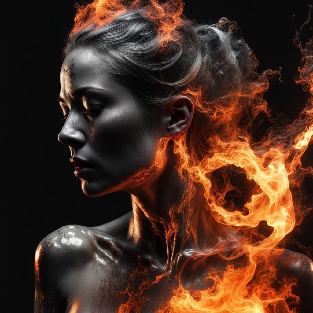 woman splashes double exposure fire