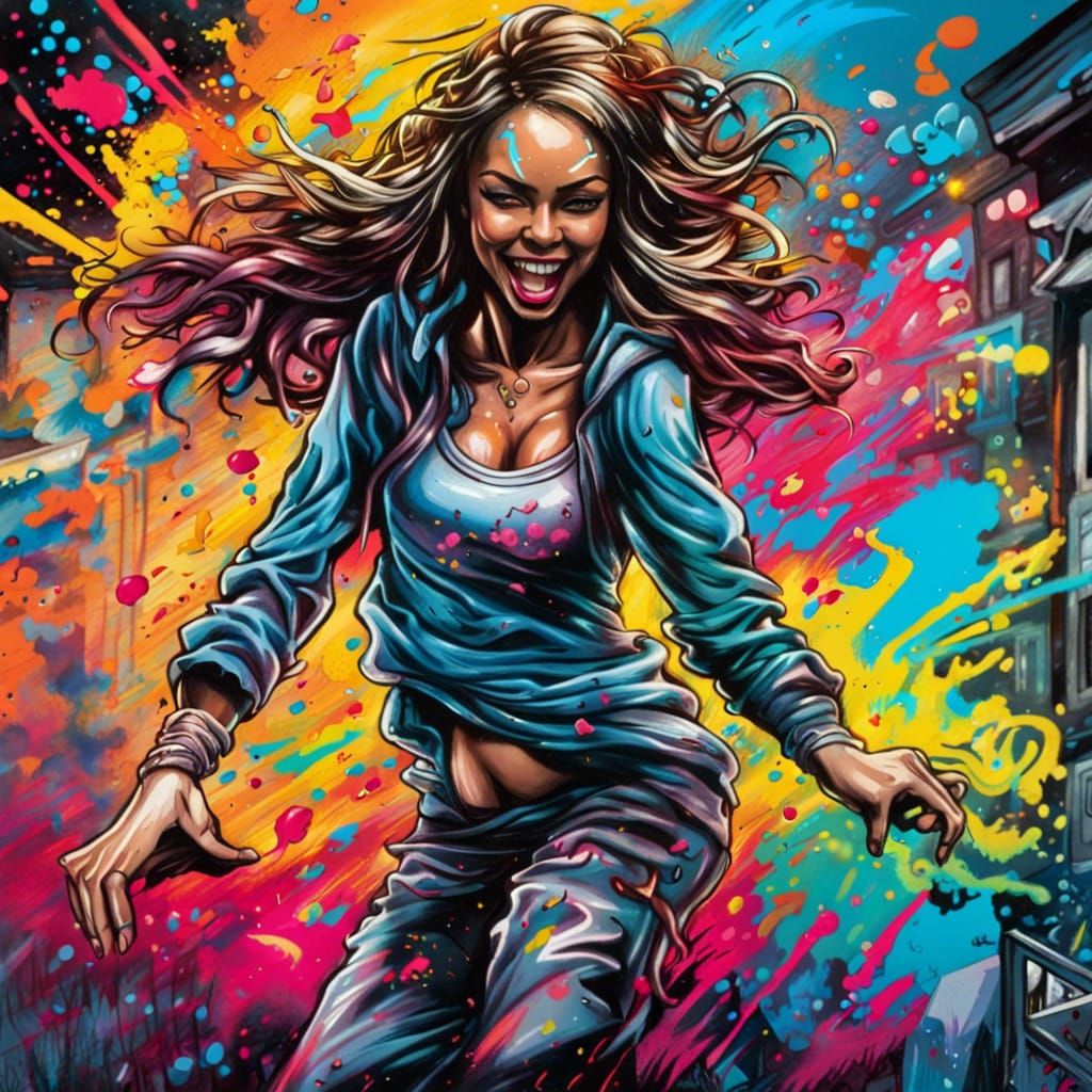 Colorful Graffiti Art of a Dancing Girl