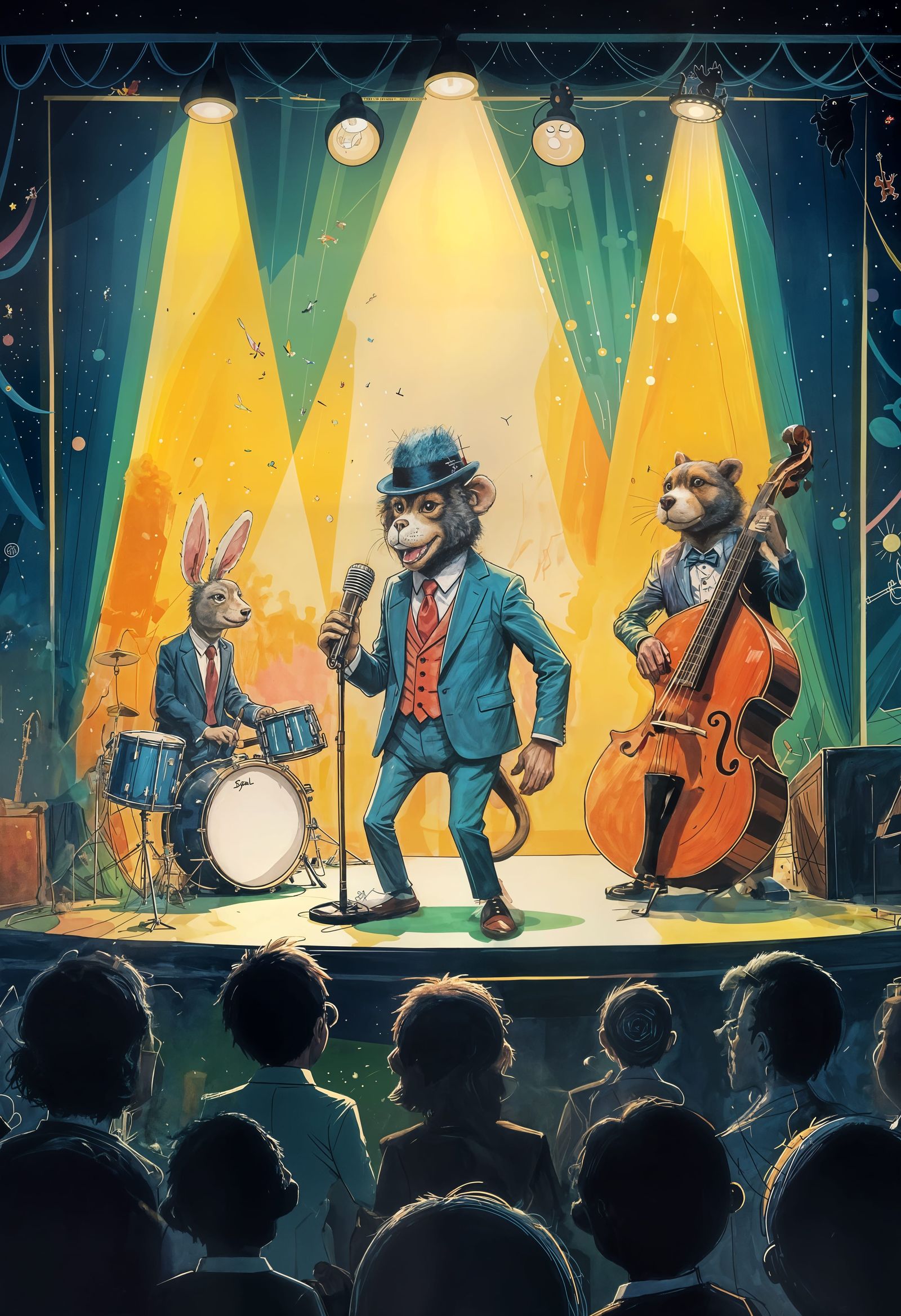 Animal Jazz Band Performance in Whimsical Style