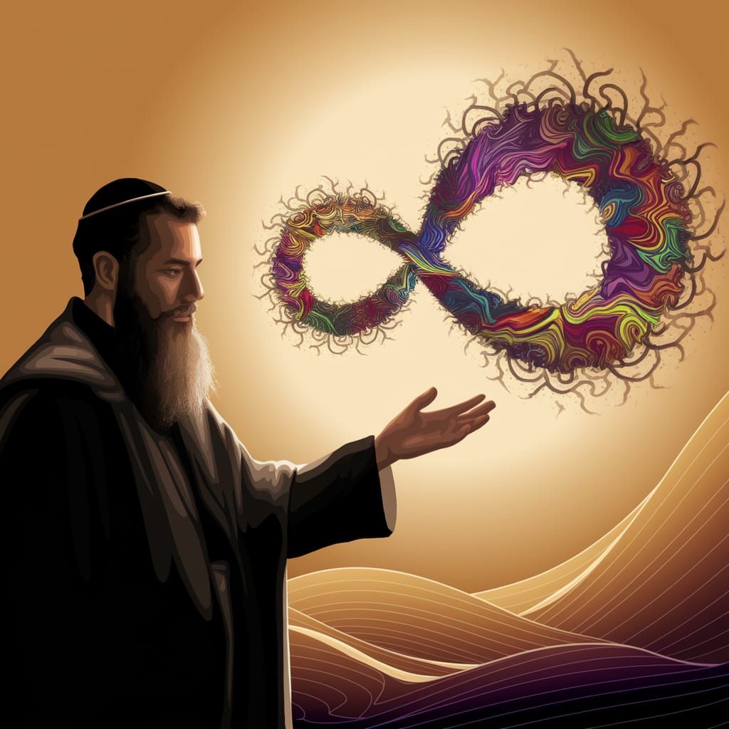 Contemplative Jewish Man Reaches for Infinity in Vibrant Fra...